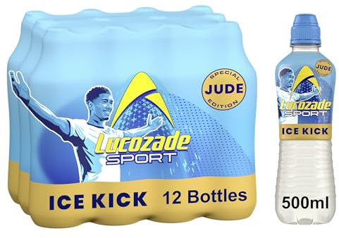 Lucozade Sport Ice Kick, Jude Bellingham Edition, 500ml (Pack of 12), Isotonic sports drink with electrolytes and vitamin B3 | Still | Bursting with flavour