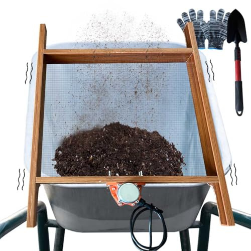 AetherCraft Ultra-Efficient Soil Sifter with Vibration Motor, Large Capacity Stainless Steel Screen for Sand, Rocks, and Compost, Fits Most Size Garden Yard Wheelbarrow Carts, 110V Plug with Switch