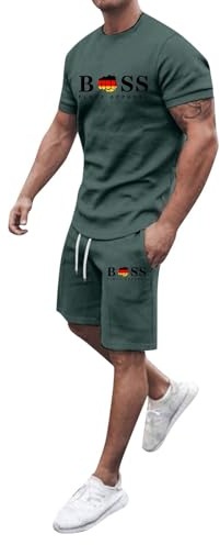 Men's Short Sleeve Shirt and Shorts Set 2 Piece Outfits Fashion Summer Tracksuit Casual Loose Fit Athletic Sports Sweatsuit Lounge Sets Sportswear Jogging Suit for Gym Exercise Fitness Running