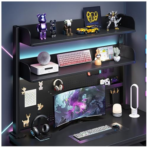 NUODWELL Clamp On Desk Organizer Shelf, Adjustable Countertop Bookshelf | Computer Desktop Bookcase with Storage Shelves & Pegboard for Office Privacy Panel And Gaming Desk (Black, 100cm Long)