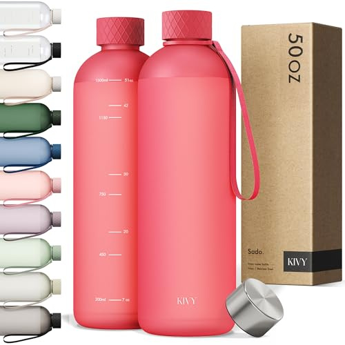 KIVY Gourde Tritan 1,5 L - Étanche & Compatible Eau Pétillante - Pour Sport, Gym, École & Bureau - Gourde Sport - Bouteille d’Eau 1 ,5L - Lavable au Lave-Vaisselle - Sans BPA - Corail