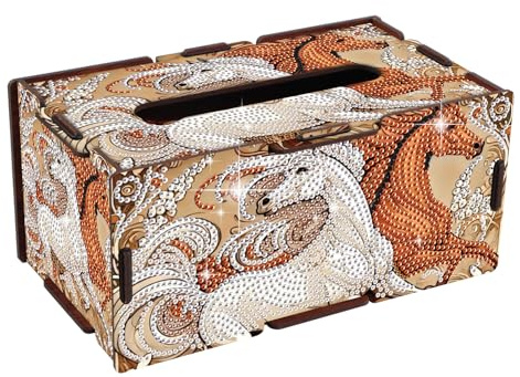 JICFDAO Gör-det-själv diamantmålning näsduksdispenser 22,5 x 12,7 x 10,5 cm diamond painting näsdukslåda med kristaller rektangulär näsdukslåda hantverk för hem kontor bil häst