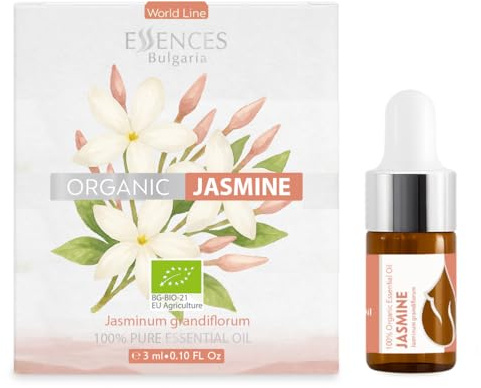 Essences Bulgaria Olio Essenziale Di Gelsomino Biologico 3 ml | Jasminum Grandiflorum | 100% Puro E Naturale | Non Diluito | Grado Terapeutico | Aromaterapia | Cosmetici | Cruelty Free