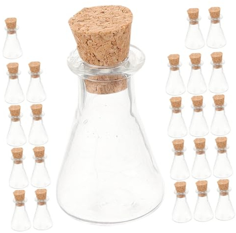 SOIMISS 24pcs Small Glass Bottles with Cork Stoppers Decorative Handmade Miniature Glass Vials for Party Decorations and Craft Storage with Delicate Wooden Accents