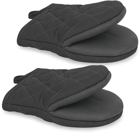 Ofenhandschuhe, Topflappen Handschuh, 260°C Hitzebeständige Ofenhandschuhe Mit Rutschfester Silikonoberfläche Und Aufhängeöse, Backhandschuhe Ideal Für Backen, Grillen Und Camping, (Schwarz)