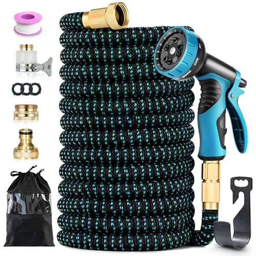 Tubo Estensibile da Giardino 30 Metri, Canna Acqua Giardino con Pistola a Spruzzo 10 Modalità, Connettori in Ottone 1/2”-3/4”, Tubo Acqua Giardino con 4 Strati di Lattice Antifuga