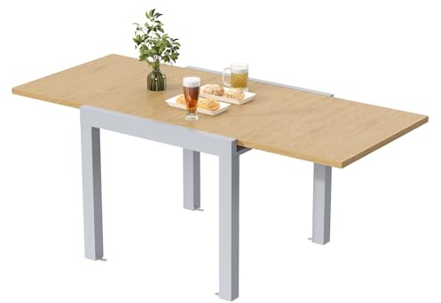 JUMMICO Tavolo da Giardino, Allungabile, Garden Table, in Alluminio, Tavolino da Balcone, Tavolo da Pranzo, da Esterno, Gambe Regolabili, 80 x 160 cm, Naturale