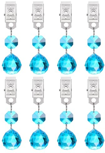 sourcing map 8 pesos para mantel, pesas de cristal con clips de metal, cortina colgante en forma de bola transparente, peso de 20 mm para decoración de mesa de picnic al aire libre (azul lago)