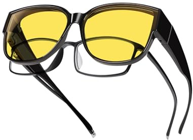 TINHAO Lunettes de soleil surdimensionnées pour conduite de nuit pour homme et femme, verres jaunes antireflet pour vision nocturne et conditions de faible luminosité, Noir , Oversized