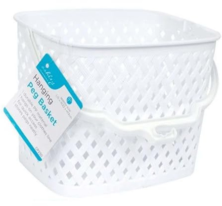 MAXPERKX Strong Durable Plastic Peg Tidy Basket Pegs With Handle Clothes Garment Laundry Washing Line Hanging Hook Rust-resistant Airer Lightweight Convenient Size (White)