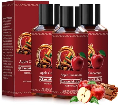 Apple Cinnamon Essential Oil, Ätherisches Apfel-Zimt-Haaröl, Herbst duftende Ätherische Öle, Kräftiges und Widerstandsfähiges Haar, Seidig Glattes Haar (3PC)