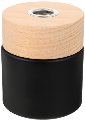 HEALLILY Botella difusora de vidrio negro mate recargable con tapa de madera, contenedor cilíndrico de liberación de aroma para fragancia del hogar, difusor de aroma de aceite esencial para decoración