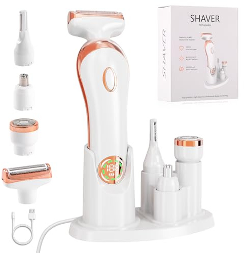 Bikini Trimmer for Women,4-in-1 IPX6 Waterproof Electric Shaver,USB Cordless Painless Electric Razors with LED Display for Legs Bikini Facial Hair Removal, Body Wet&Dry Use Razor Kit for Lady Grooming