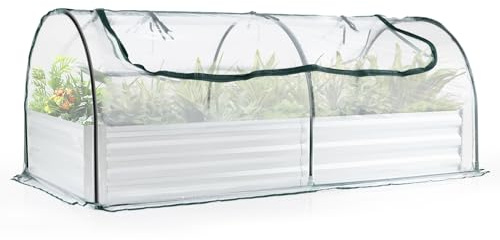 TANGZON Raised Garden Bed with Greenhouse, Galvanized Steel Planter Box Kit with PVC/PE Cover & 2 Roll-Up Windows, Outdoor Vegetable Herb Flower Container Grow Box (Clear PVC Cover, 202 x 101 x 81 cm)