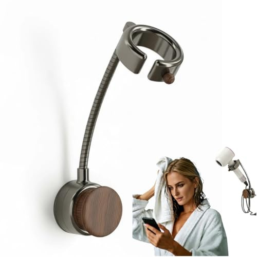 Supporto Asciugacapelli da Muro con Ventosa Forte 3kg, Senza Foratura, Libera Le Mani per Asciugare e Modellare i Capelli, Porta Phon Regolabile Salvaspazio da Parete per Bagno, Casa, Hotel, Barbiere