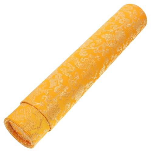 Beaupretty Scatola Portaoggetti per Pezzi di Pittura Tubo di Carta Estensibile, Contenitore Scorrevole in Broccato Giallo Motivo Drago, Protezione per Opere D’Arte Fino a 62 Cm,