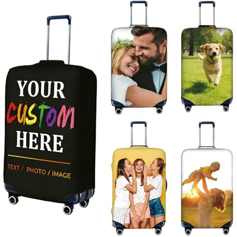 XZQYYY Personalisierte Gepäckabdeckung, Koffer überzug mit Foto, Text | Doppelseitig, elastisches Design, waschbar, passt in die meisten Koffer, Ideale Geschenk für Familie, Partner und Freunde