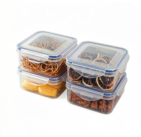 MoFarbe Food Storage Containers with Lids, 4 Pack 450ml Plastic Airtight & Watertight Leakproof Mason Jars for Overnight Oats with Locking Lid (Square)