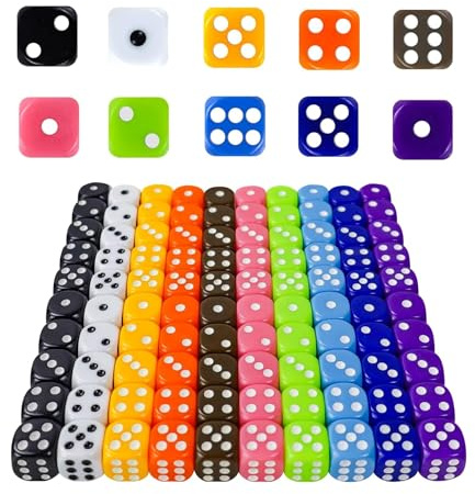 16mm Spielwürfel Bunt,100 Stück Würfel Bunt Set,Sechsseitiger Würfel,für Würfelspiele Tischspiele,Mehrfarben