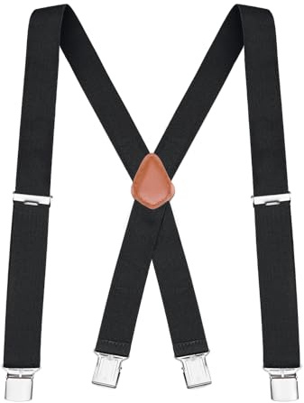 Buyless Fashion Suspenders for Men - 48 Elastic Adjustable Straps 1 1/4 - X Back - 5114-Black