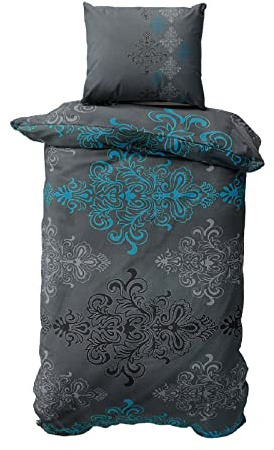Class Home Collection Bettwäsche 135x200 Renforcé Baumwolle – 2-teiliges Set mit Kissenbezug 80x80, weich und atmungsaktiv, Ganzjahres-Bettwäsche mit Reißverschluss, Aura Petrol