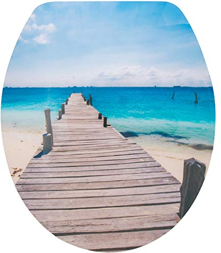 Spirella WC Deckel MDF mit Absenkautomatik Malediven mit High Gloss Finish und Schnellbefstigung Scharniere aus Edelstahl, Multi-Colored