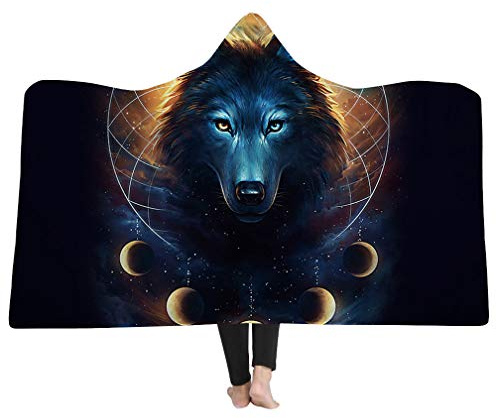 3D Wolf Tiermuster Bedruckte Decke, Super weiche Kapuzendecke für Erwachsene Kinder Tragbare Decke,Geeignet für Reisen/Camping/Mittagspause/Schlafsofa Decke werfen (Style 2, 130cmx150cm)