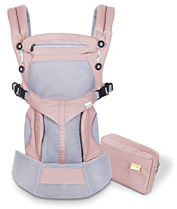 SONARIN Premium Atmungsaktive Babytrage mit Aufbewahrungstasche,Ergonomisch,Sonnenschutz haube,für Neugeborene& Kleinkinder (0-48 Monate),Maximale Belastung 20kg,Baby Tragetasche(Rosa)