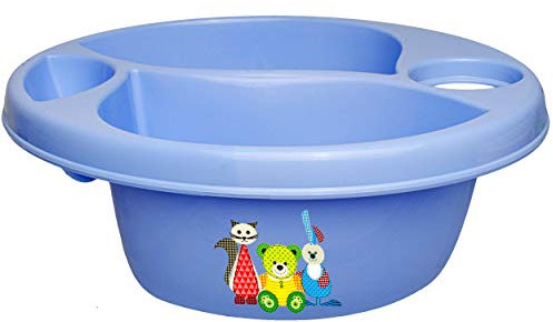 alles-meine.de GmbH 3 Kammer - Schüssel/Waschschüssel/Kinderwaschbecken - blau Tiere - Teddy - Katze - Hase Bieco - mit Seifenablage - Organizer - Reinigungsmittel Aufbew..