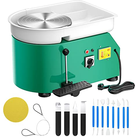 SKYTOU Keramikhjul keramik drejningsmaskin 25 cm 350 W elektriskt keramikhjul med avtagbart handfat fotpedal gör-det-själv lerverktyg keramisk maskin arbete lera konst hantverk (grön)