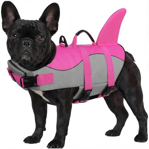 ASENKU Hundeschwimmweste Größe S für kleine Hunde, Schwimmweste für Hund Hai mit Sicherheitsgriff, Reflektorstreifen & D-Ring, ideal für Schwimmen, Boot & Strand