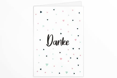 Friendly Fox Dankeskarten modern, 12x Dankeschön Karten mit Umschlag, DIN A6 Danke Klappkarten mit bunten Dreiecken