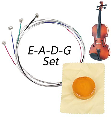 HONGECB Vollständiger Saiten-Satz für Violine, für Größen 4/4 und 3/4 Stahlsaiten, Rostfreies und langlebiges Zubehör für Musikinstrumente, 1 Stück Bogen Kolophonium für Violine