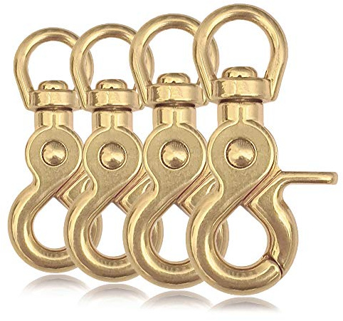 Ganzoo Scheren-Karabinerhaken 61 mm aus legiertem Stahl, Gold, mit Drehgelenk und Drehkopf, runder Schnellverschluss für Hunde-Leine und Halsband, geeignet für Paracord 550 und Schlüsselanhänger, 4er