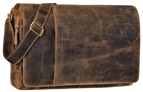 STILORD 'Maximus' XXL Ledertasche riesige Herren Umhängetasche Unitasche 17 18 19 21 Zoll Laptop Aktentasche Bürotasche Büffel Leder, Farbe:calais - braun