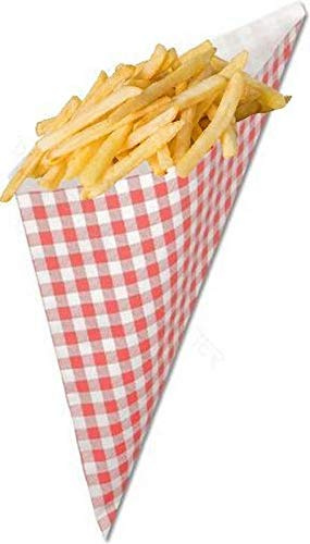 AhGuwa – Sacchetti di Carta per Patatine Fritte, Carta Fritto per Finger Food, Impermeabili al Grasso, Porta Patatine Fritte, 17x17x23 cm (100 unità)