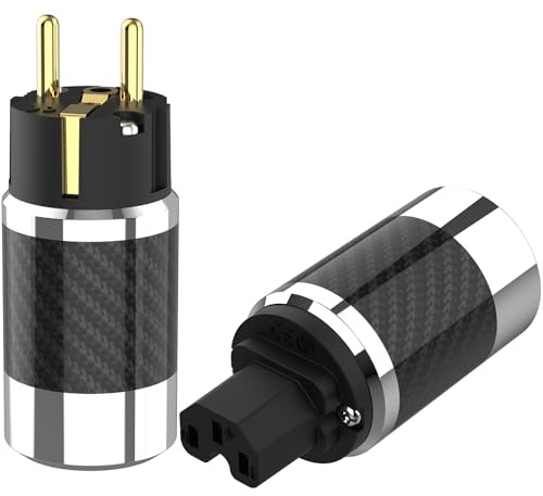 CFB-4E(G) HiFi Schukostecker 2-polig Kaltgerätestecker | Vergoldetes Kohlefasergehäuse, Euro Stromstecker, IEC C15 Stecker, Für DIY HiFi Netzkabel