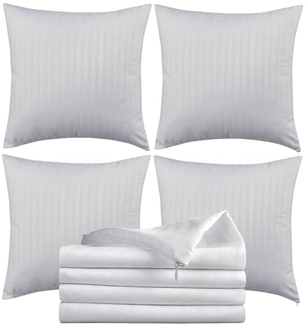Orison Sapphire® Cushion Covers 45 x 45 cm Set of 4 | Microfiber Soft Satin Stripe Square Cushion Cover Protectors with Invisible Zipper Pillow Cases | Living room, Bedroom, Sofa |18x18 Inch (White)