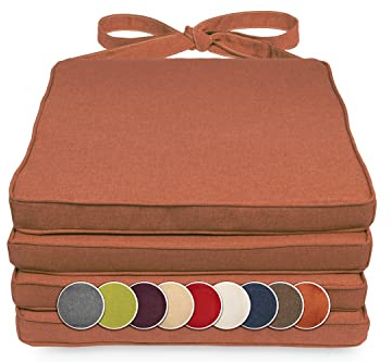 sunnypillow 4er Set Stuhlkissen 40 x 45 x 5cm | Polsterauflage Auflage für Stühle/Rattanstühle | Stuhlauflage mit Schleifenbändern | Indoor/Outdoor | Orange |
