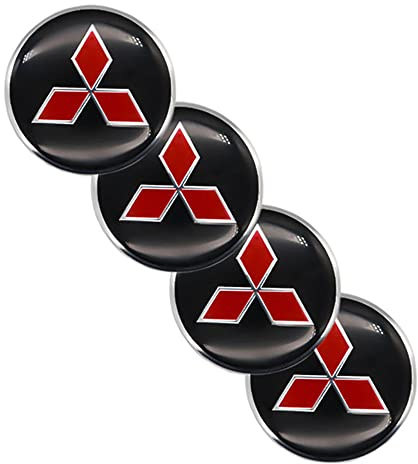 XGAGCF 4 Piezas Coche Rueda Centro Tapas Tapacubos Aluminio Buje Badge Pegatina, para Mitsubishi-Logo 65MM Auto Llantas Decorativa Emblema Cubierta Accesorios, Black