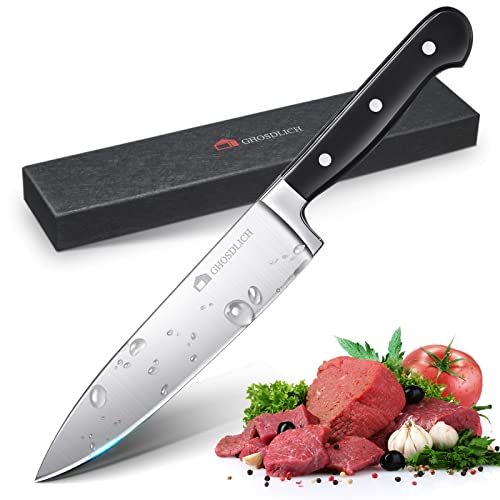 GHOSDLICH 8 Inch Chef Knife 20.5CM Blade Kitchen Knife Forged from German Stainless Steel X50Cr15Mov, Full Tang, Ultra-Sharp Classic Cooks Knife with Ergonomic Handle for Kitchen Restaurant