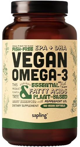 Vegan Omega 3 Supplement - Plant Based DHA & EPA Fatty Acids - Carrageenan Free, Alternative to Fish Oil, Supports Heart, Brain, Joint Health - Sustainably Sourced Algae, Fish Oil Free - 180 Softgels