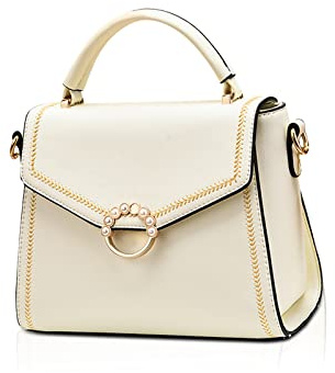 NICOLE & DORIS Handtasche Damen Crossbody Klein Umhängetasche Elegant Schultertasche Frauen Kuriertaschen Perlen Tasche PU Leder Abendtasche Weiß