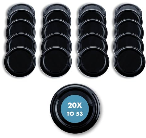 Flaschenbauer - Twist Off Ersatzdeckel 20 Stk. Schwarz 53mm - Deckel für Einmachgläser - TO 53 Schraubdeckel für Gläser, Einmachdeckel für Marmeladengläser, Aufbewahrungsgläser - Made in Germany