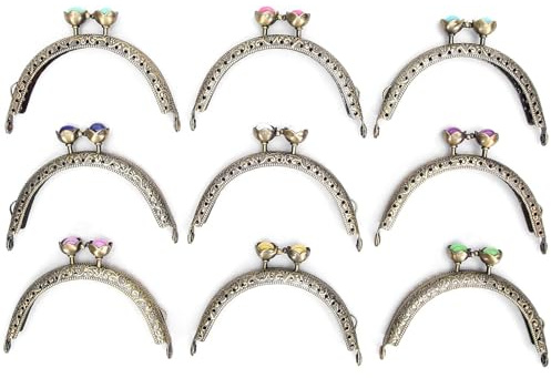 Arco metálico Marco Monedero Bronce Tono, 9 piezas Cerradura para Fabricación de Monederos, Cerradura De Marco De Metal para Bolso, Semi Circular Bolso del monedero Marco, 8,5 cm