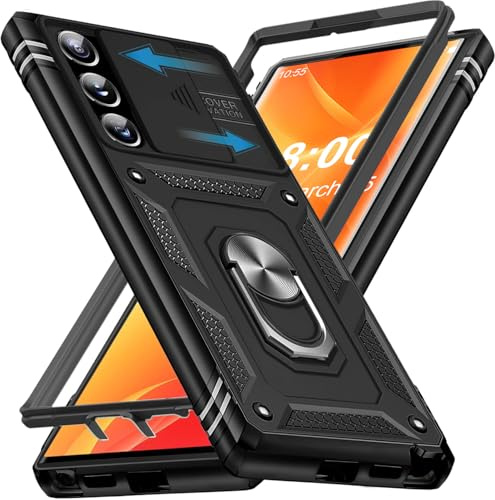 Giyer Handyhülle für Samsung Galaxy S23 Ultra Hülle, Galaxy S23 Ultra 5G Schutzhülle mit Kameraschutz 360° Drehbarer Metall Ring Ständer Stoßfest Bumper S23 Ultra 5G 6.8 Case Cover (Schwarz)