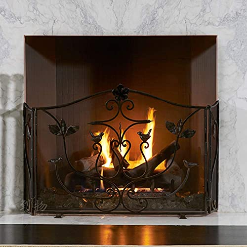 FLBT Kaminschutzgitter 3 Panel, massiver Schmiedeeisenrahmen mit Gitter, freistehender Funkenschutz für offenes Feuer/Gasfeuer, hoch 68 cm Needed