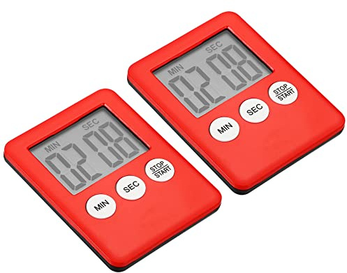 PATIKIL Digital Timer, 2Pcs Small Count Down/UP Clock with Magnetic, Big LCD Display Loud Sounds Minute Second Kitchen Timer for Games, Cooking, Red