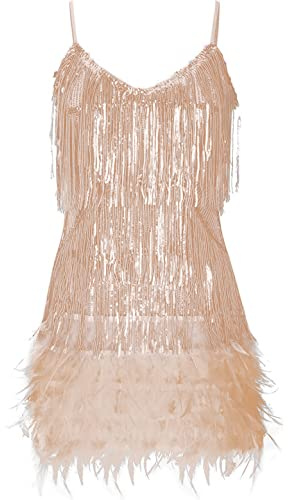 meilun Svart sammet miniklänning med fjäderkant långärmad cocktailklänning för kvinnor, C-beige, S