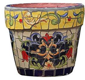 DYPASA Maceta Interior Cerámica Moderna Floral en Relieve Decorativo Planter Tiesto, 8.6” H, Azul Jardineras Exterior